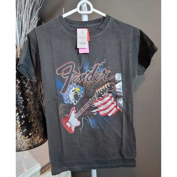 Fender Guitars Men's T-Shirt Genuine Merch USA Flag Eagle Gray Vintage Wash XS - Picture 1 of 4